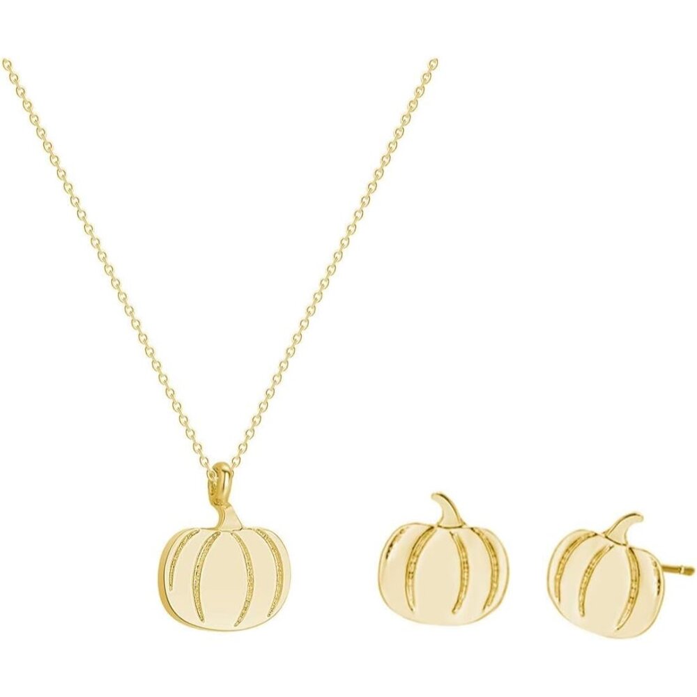 Pumpkin Jewelry Set for Women Silver Gold Pumpkin Necklace Stud Earrings Autumn